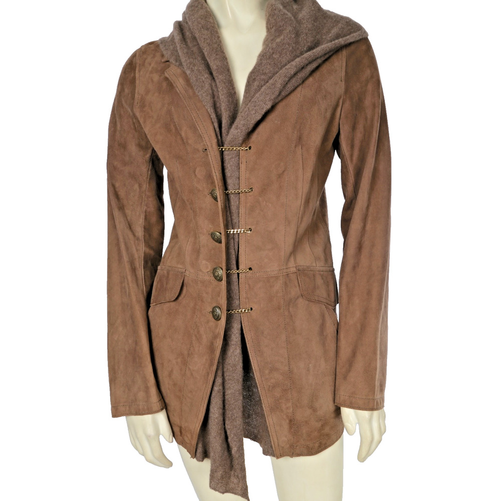 Artico Italian Suede Leather Jacket Brown Detachable Cashmere Scarf SZ 42 $2200